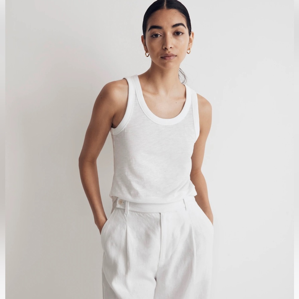 Madewell Whisper Cotton Scoopneck Tank Top Size Small in Optic White NWT